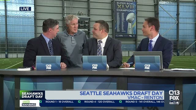 Draft day? What draft day? A relaxed Pete Carroll surprises crew on Q13 Seahawks pre-draft show