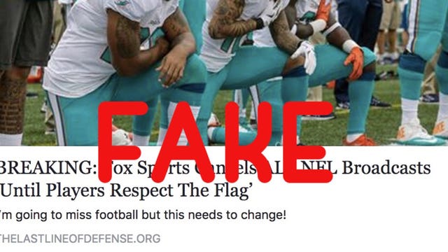 No, Fox Sports has not canceled NFL broadcasts 'until players respect the flag'