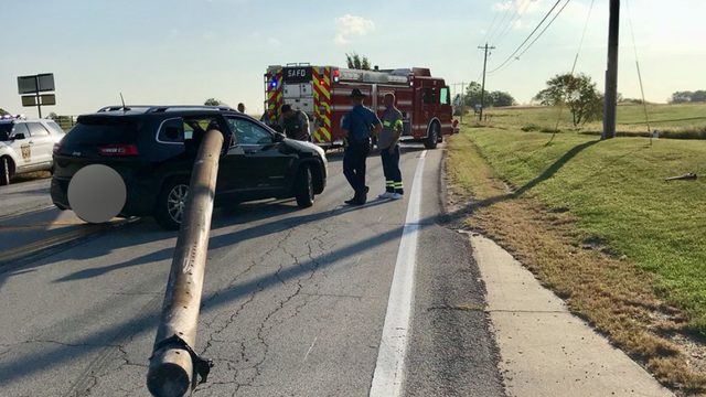 Pole impales SUV after coming loose along Missouri highway