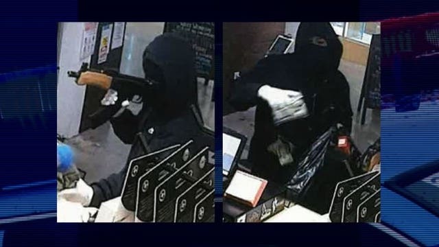 Help ID well-disguised pot shop robbers; one armed with unique AK pistol, other carrying big garbage bag