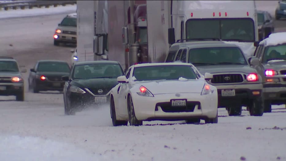 cars on snowy road