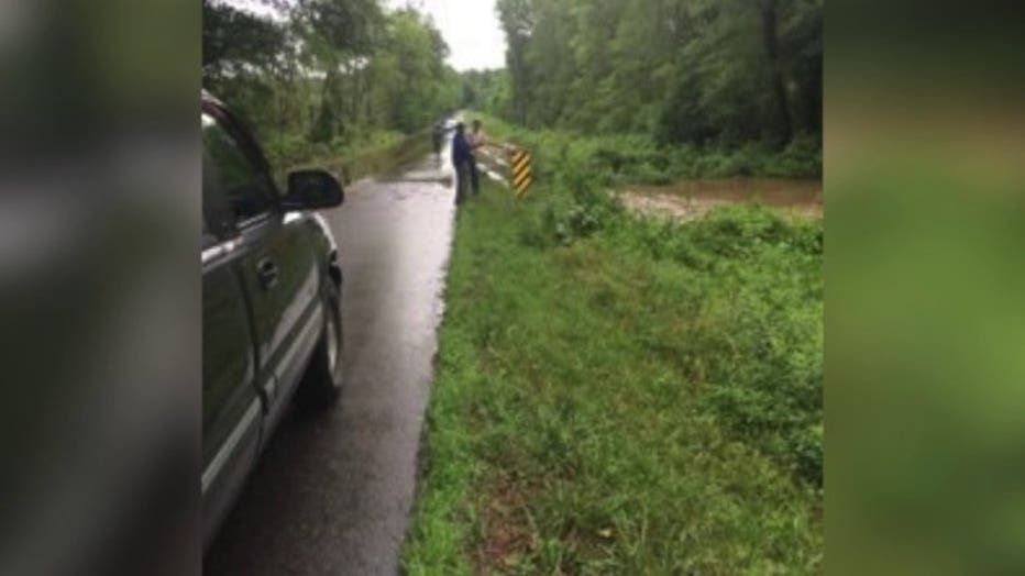 Water covers the road.