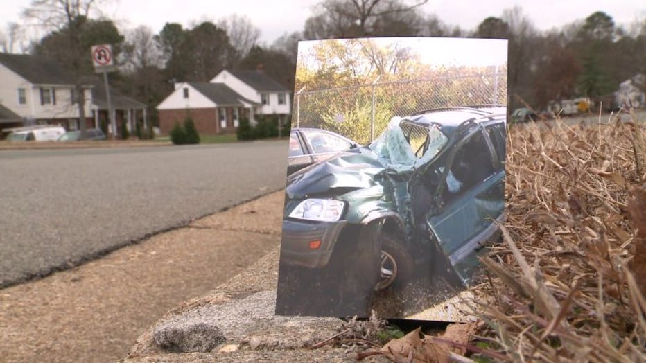 A photo shows Ryan's car near where the crash happened.