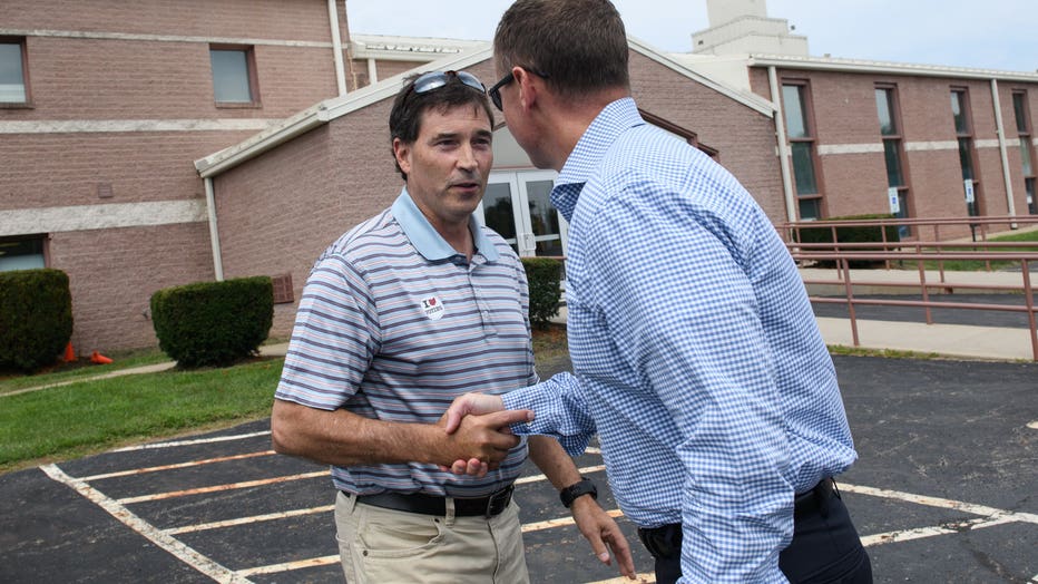 House Candidate In Ohio's Special Election Republican Troy Balderson Greets Voters On Election Day