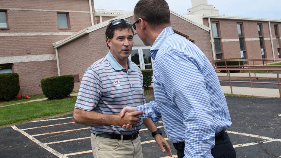 House Candidate In Ohio's Special Election  Republican Troy Balderson Greets Voters On Election Day