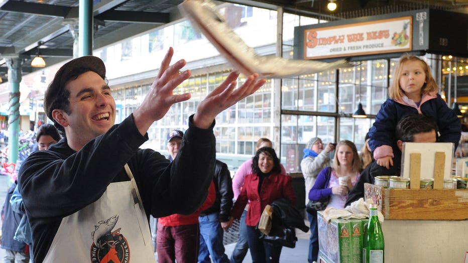 Fishmongers at the Pike Place Fish stall