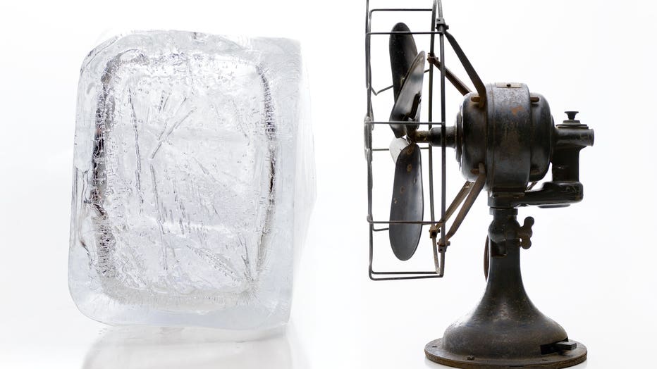 Block of Ice and Old Fan Air Conditioner