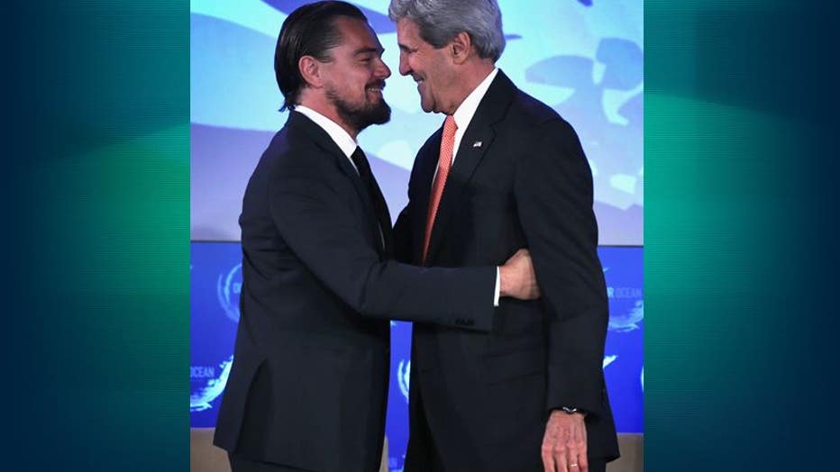 Why did Leonardo DiCaprio exchange this awkward hug with John Kerry today?