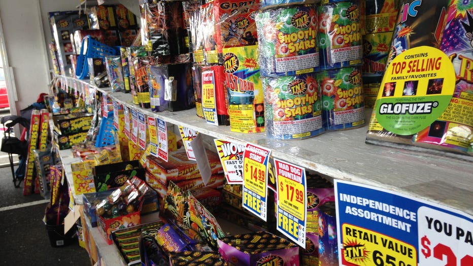 fireworks for sale on a shelf