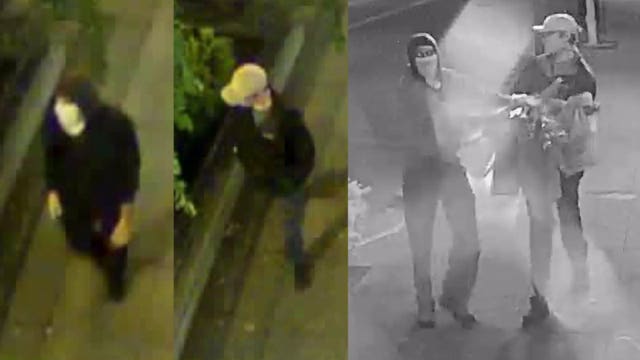 Help ID suspects seen stealing dozens of flags honoring 'Pride Month,' posting hateful sticker on light post