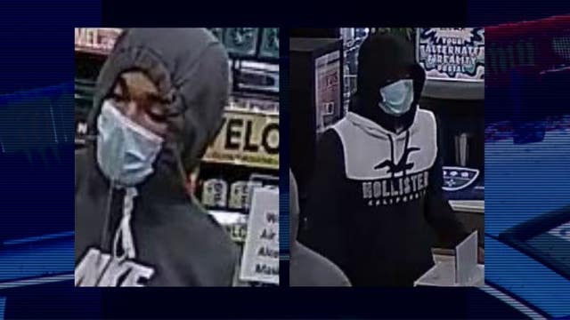 Help ID masked armed robbers who took their time before striking, holding gun to store clerk's head for cash