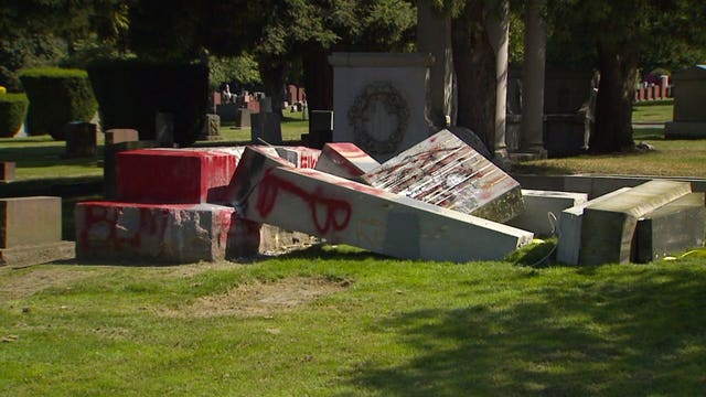 Confederate monument toppled, destroyed in Seattle cemetery