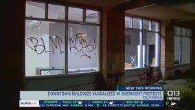 Multiple buildings vandalized in downtown Olympia Friday