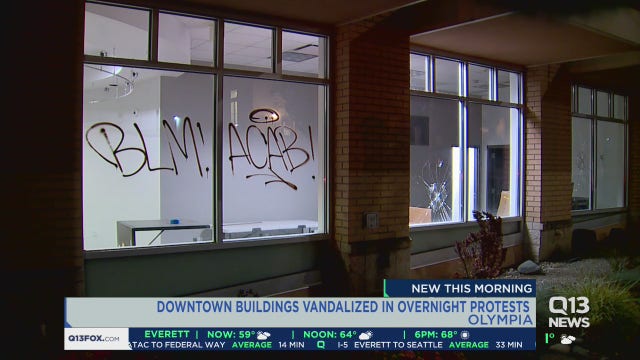 Multiple buildings vandalized in downtown Olympia Friday