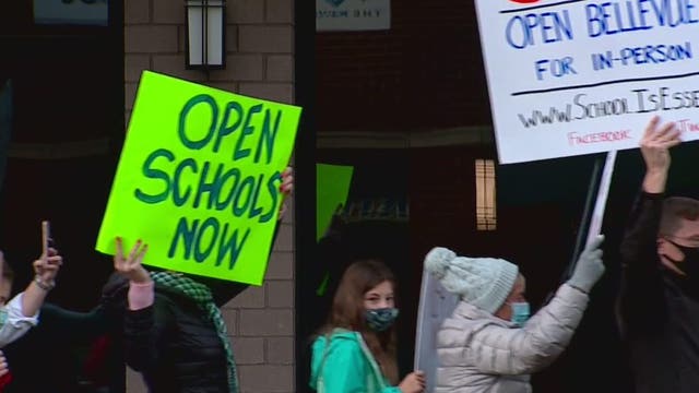 Parents rally in Bellevue calling school districts to offer option for in-person learning