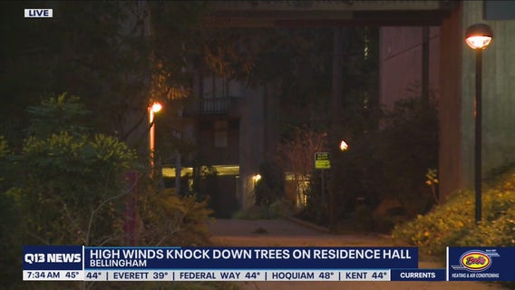 High winds topple trees on Western Washington University residence hall