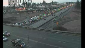 One dead in multiple vehicle crash involving jack-knifed semi-truck on southbound I-5 near Tacoma