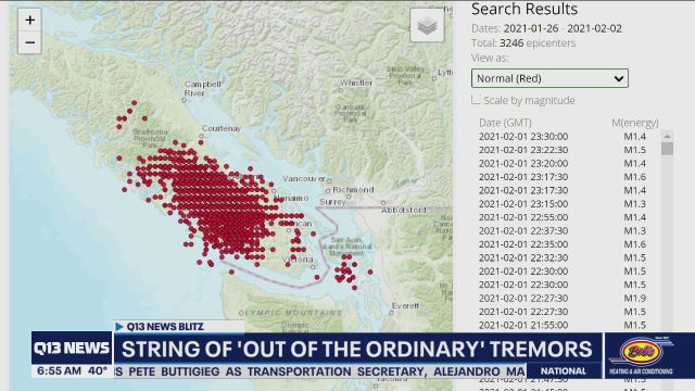 Thousands of tremors shaking under Vancouver Island 'out of the ordinary,' but likely not a threat
