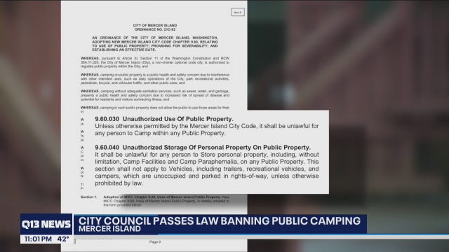 Mercer Island City Council approves public camping ban aimed at homeless