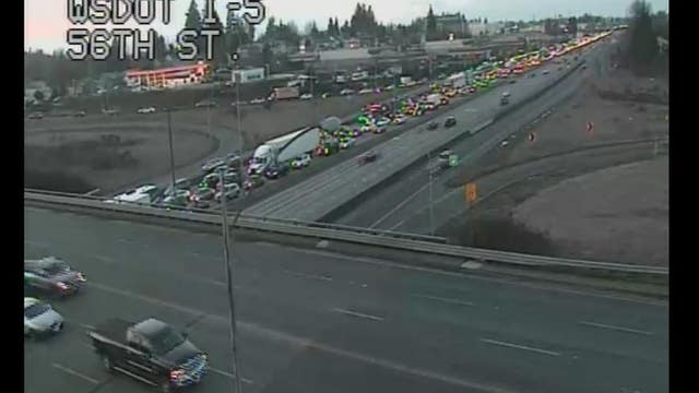 One dead in multiple vehicle crash involving jack-knifed semi-truck on southbound I-5 near Tacoma
