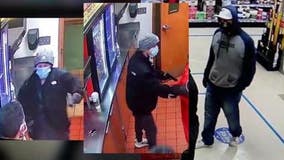 Listen to serial robbers’ paint-buying ploy before terrorizing store workers at gunpoint; help ID suspects