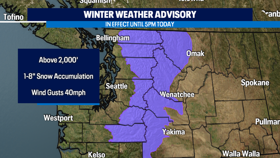 Winter Weather Advisory for the Cascades, snowy conditions cause collisions in Snoqualmie Pass