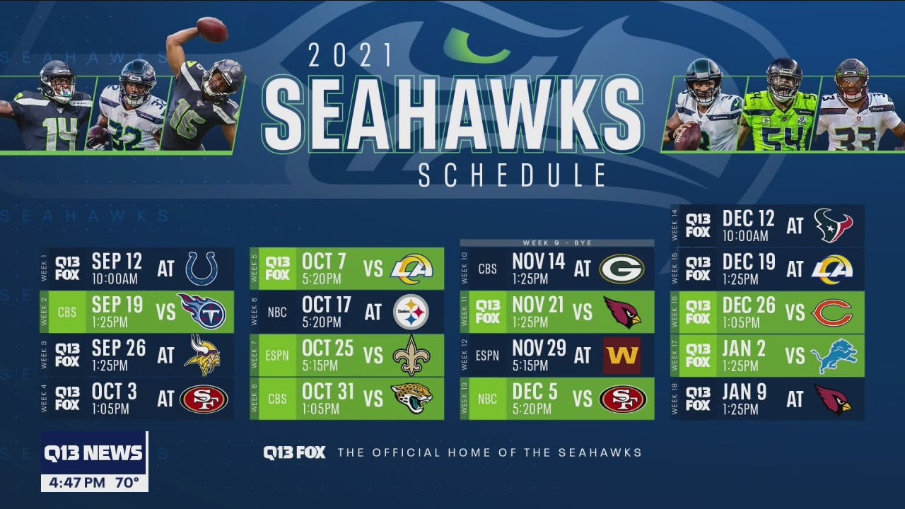 Seahawks 2021 schedule includes ten games on Q13 FOX, five primetime games