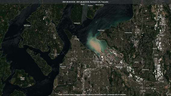 Debris from mountain snow melt spotted from space after historic heat wave