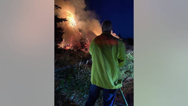 Firefighters battle large fire at Christmas tree farm in Auburn