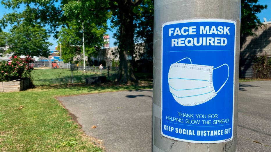 Face Mask Required sign at baseball field, Astoria, Queens, New York
