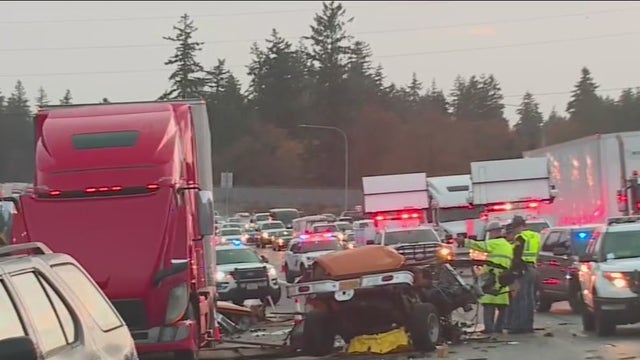 Troopers investigate deadly crash involving pickup truck, semi on I-5 near JBLM