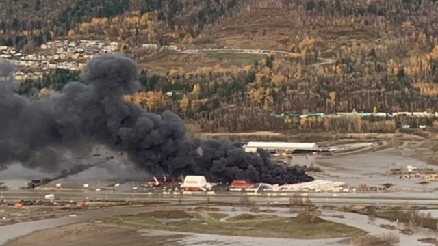 Fire in British Columbia, near Whatcom County, sends plume of smoke into sky
