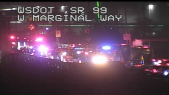 1 hospitalized after multi-car crash on SR 99 at 1st Ave S Bridge in Seattle