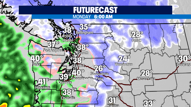 Rain/snow expected Monday morning, especially in North Sound