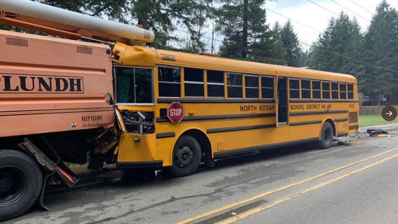Kitsap County school bus crashes into utility truck, bus driver injured