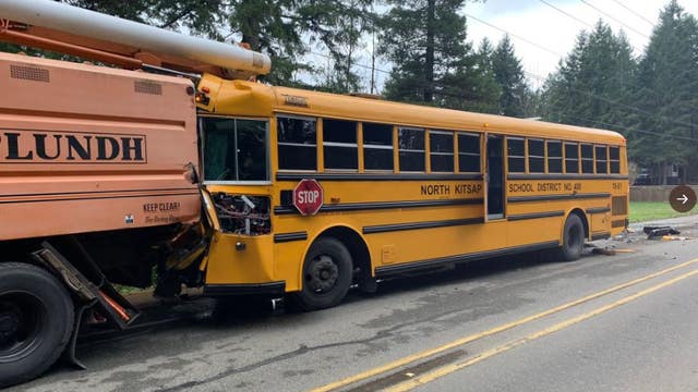 Kitsap County school bus crashes into utility truck, bus driver injured