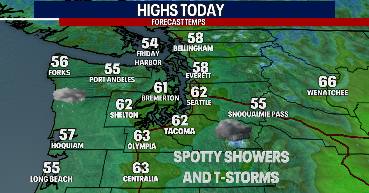 Highs in the 60s today with spotty mountain thunderstorms | FOX 13 Seattle