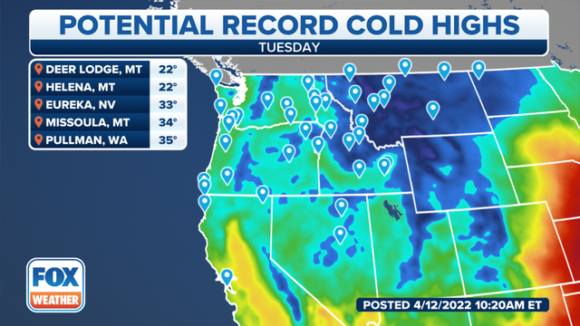Roller-coaster weather pattern bringing record cold to the West, warm air to the East