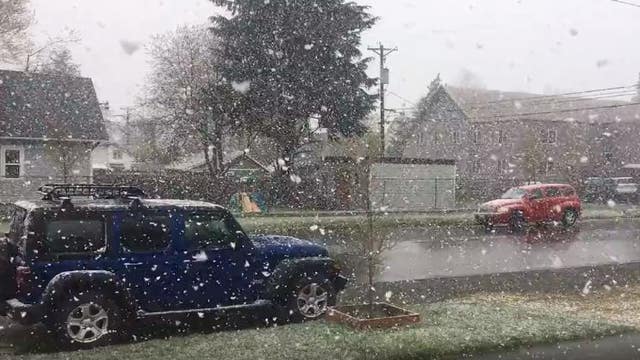 Snow, hail, rain falls Tuesday in Western Washington