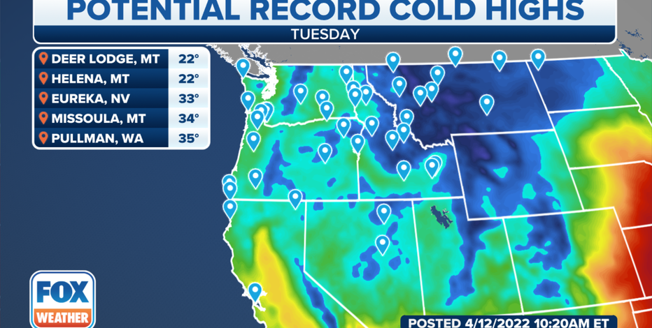 Roller-coaster weather pattern bringing record cold to the West, warm air to the East