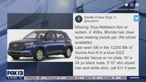 AMBER ALERT: Seattle Police searching for 8-year-old with autism last seen in blue Hyundai Venue
