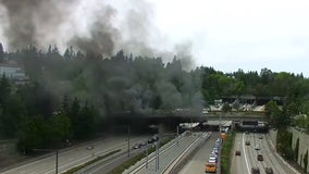 Eastbound I-90 reopens on Mercer Island following crash, car fire