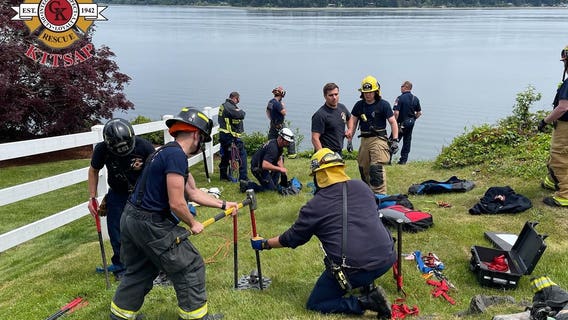 Poulsbo couple fall off embankment chasing after dog, rescue underway
