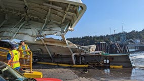 Barge arrives to help repair July crash damage at Fauntleroy Ferry Terminal