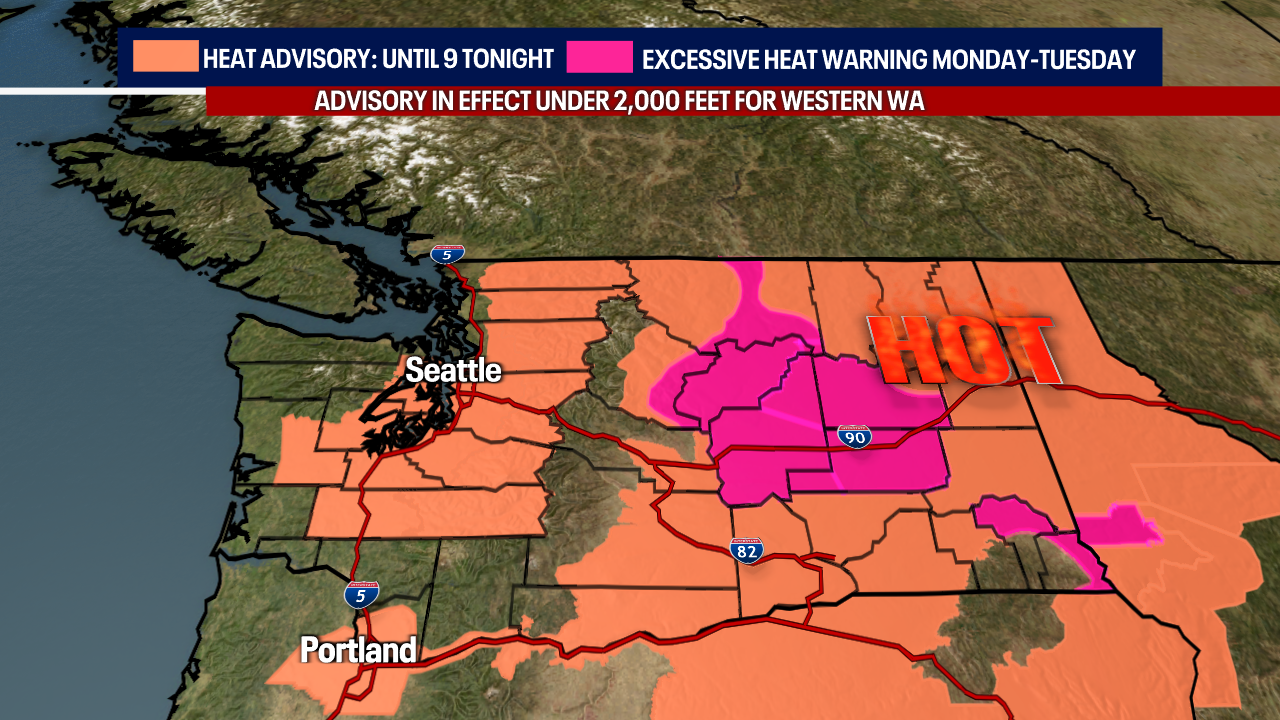 Seattle weather Heat advisory remains in effect Monday, cooldown on