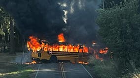 Nobody hurt when fire rips through Washington school bus