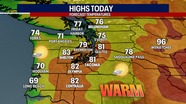 Seattle weather: Temperatures rising with a lightning threat in Eastern Washington