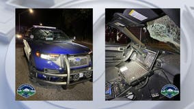 Railroad tie hurled at police car in Bellingham, shattering windshield