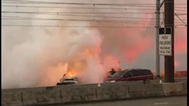 Firefighter heading to work rescues person from burning car on I-90 near Bellevue