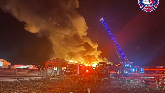 Crews battle barn fire at Spooner Farms in Puyallup
